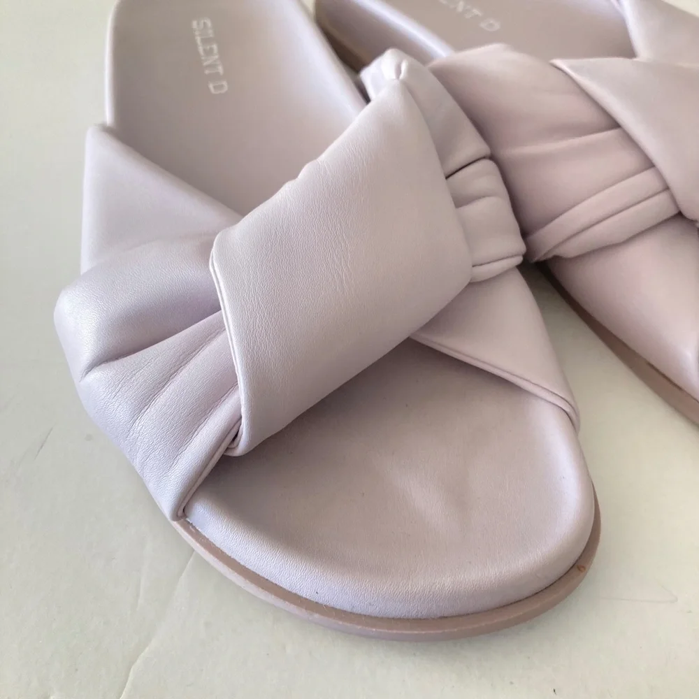 Anthropologie Silent D Herron Lilac Faux Leather Knot Strap Slides Sz 41